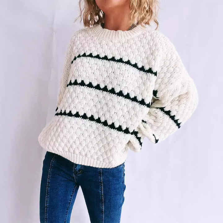 Damen Grob gestrickter Pullover mit modernem Muster und lässigem Schnitt Drune