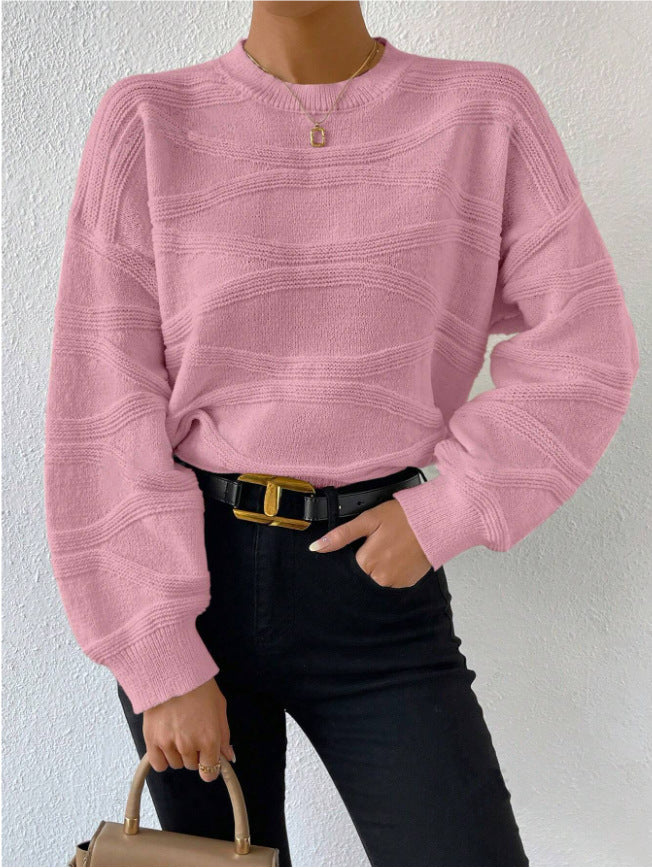 Damen extravagantes Strickoberteil mit modischem Wellenmuster Drune