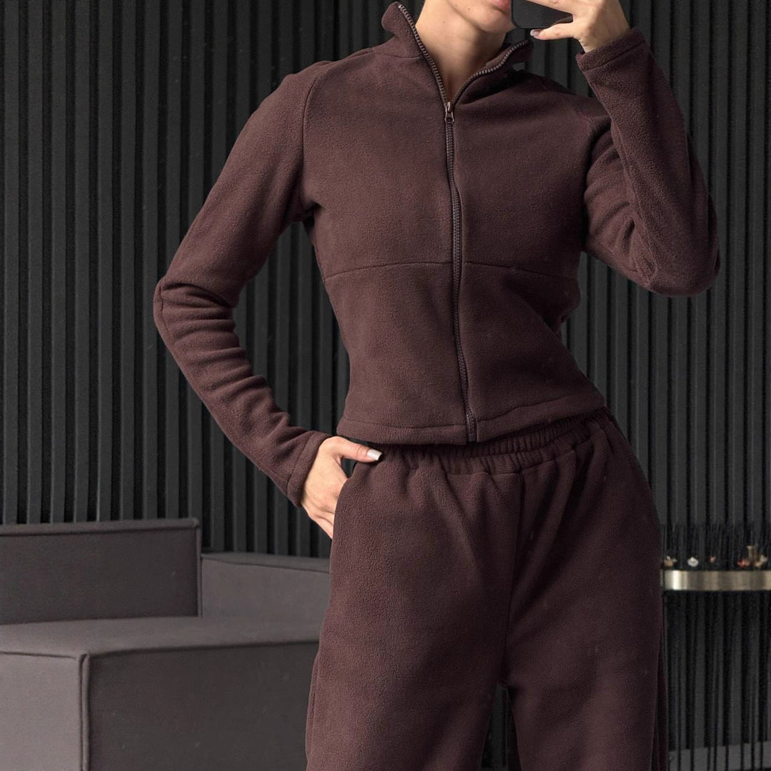 Damen Fleece-Jogginganzug mit hohem Kragen und praktischen Taschen Drune