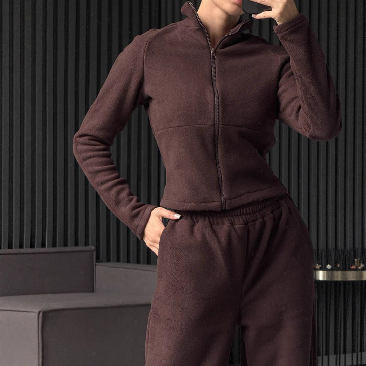 Damen Fleece-Jogginganzug mit hohem Kragen und praktischen Taschen Drune