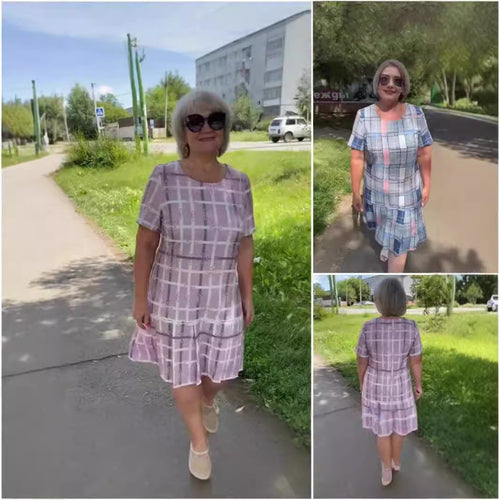 Damen Freizeitkleid mit verspieltem Karomuster und Rüschendetails Drune