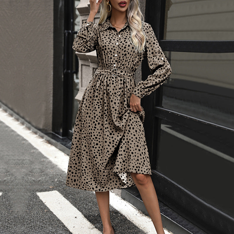 Damen Hemdblusenkleid mit taillierbarem Bund und modischem Punktedesign Drune