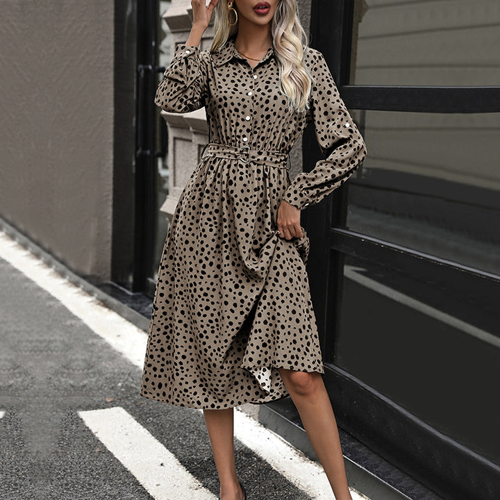 Damen Hemdblusenkleid mit taillierbarem Bund und modischem Punktedesign Drune