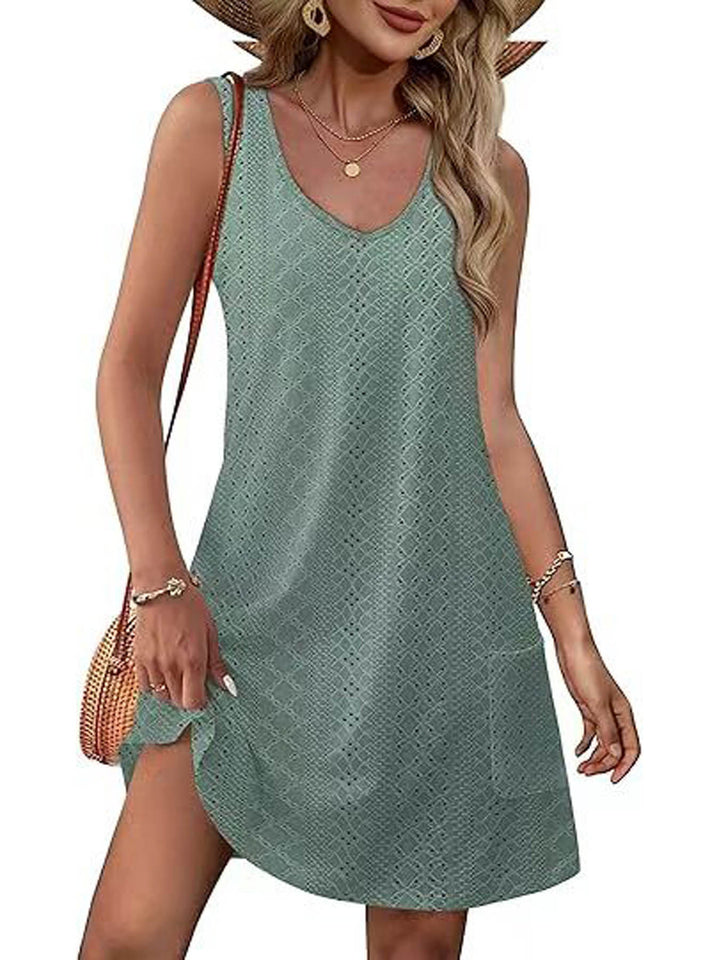Damen Freizeitkleid mit Taschen und V-Ausschnitt Drune