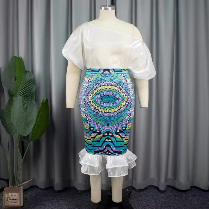 Damen Elegantes Kleid mit asymmetrischem Design und buntem Print Drune