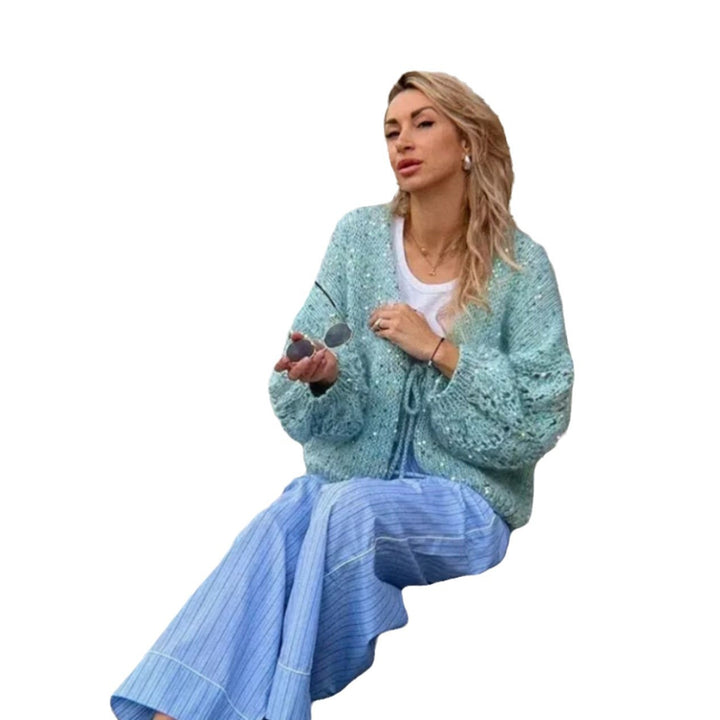 Damen Grobstrickjacke mit festlichem Knotendetail und weit geschnittenen Ärmeln Drune