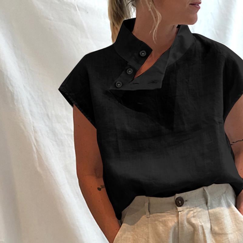 Damen moderne Bluse mit Stehkragen und eleganten Knopfdetails Drune