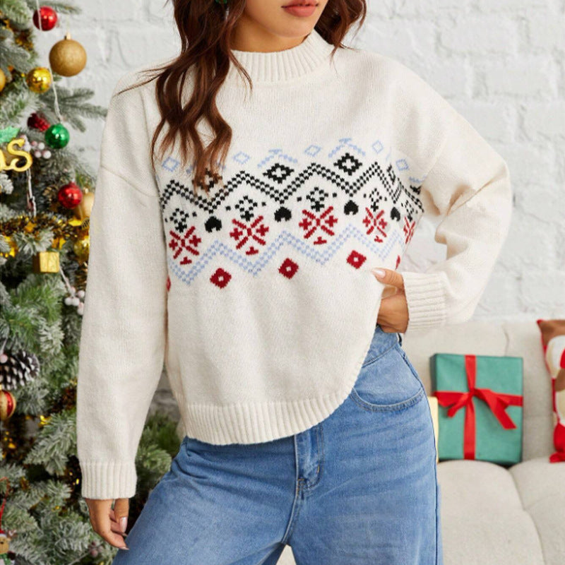 Damen Winterpullover mit festlichem Fair-Isle-Muster und hohem Kragen Drune