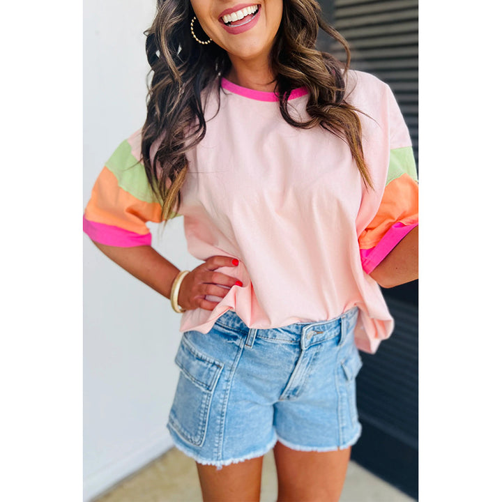 Damen lässiges T-Shirt mit bunten Ärmeln Drune