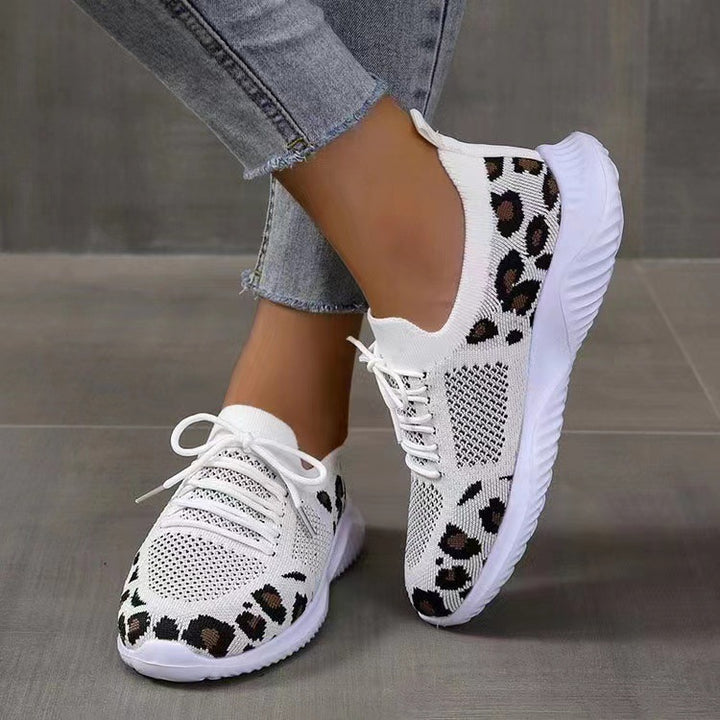 Damen nan atmungsaktiver Strick-Sneaker mit elastischem Einstieg, gepolstertem Komfortfußbett und Animalprint-Fersenbesatz Drune