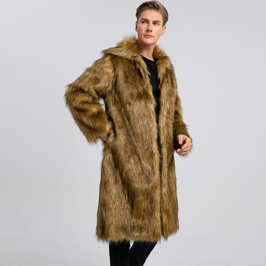 Herren Luxuriöser Kunstfell-Mantel mit voluminösem Kragen Drune