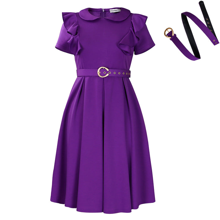 Damen Kleid mit Rüschendetails und tailliertem Gürtel Drune