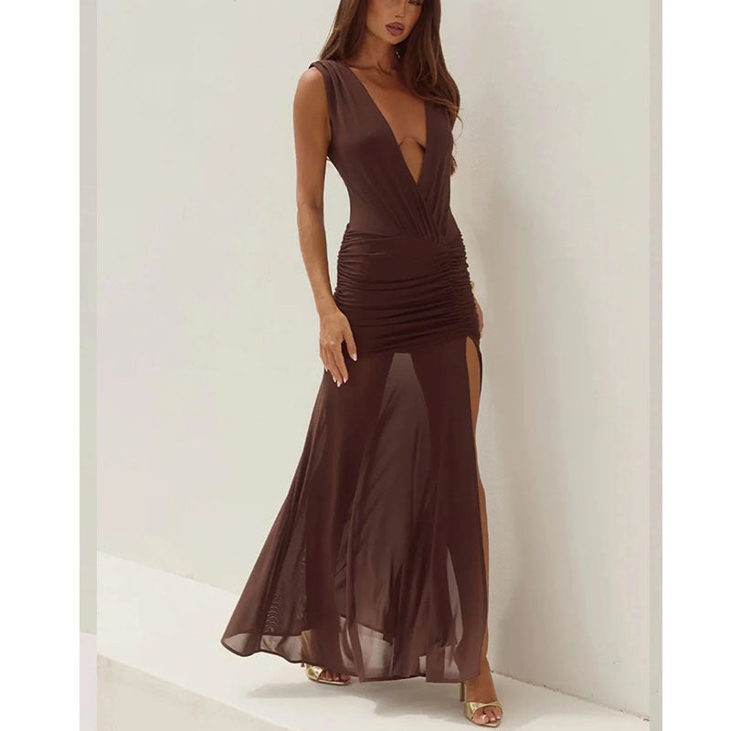 Damen Wickelkleid mit eleganten Drapierungen und V-Ausschnitt Drune