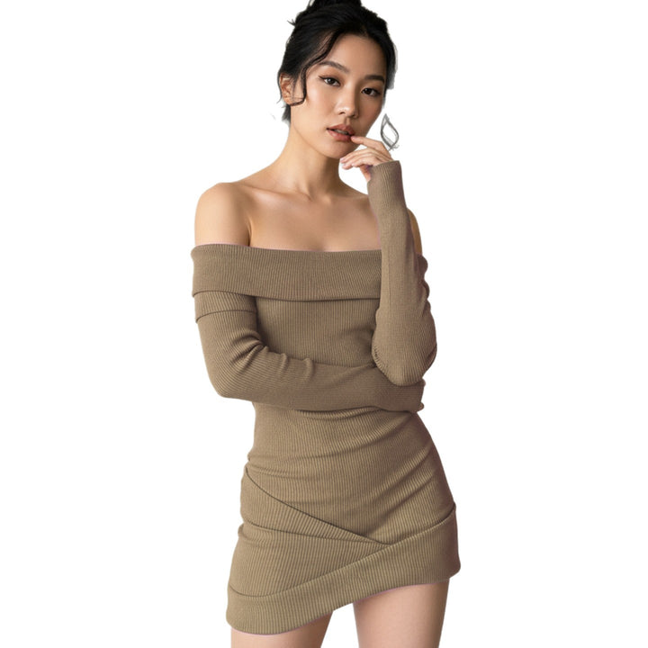 Damen Wickelkleid mit schulterfreiem Design und engem Schnitt Drune