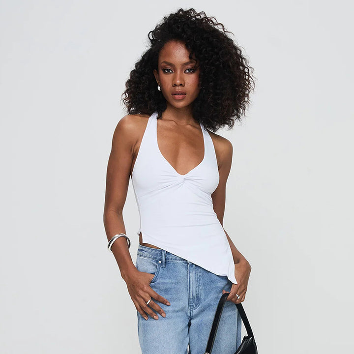 Damen lässiges Trägershirt mit asymmetrischer Naht und raffiniertem Twist Drune