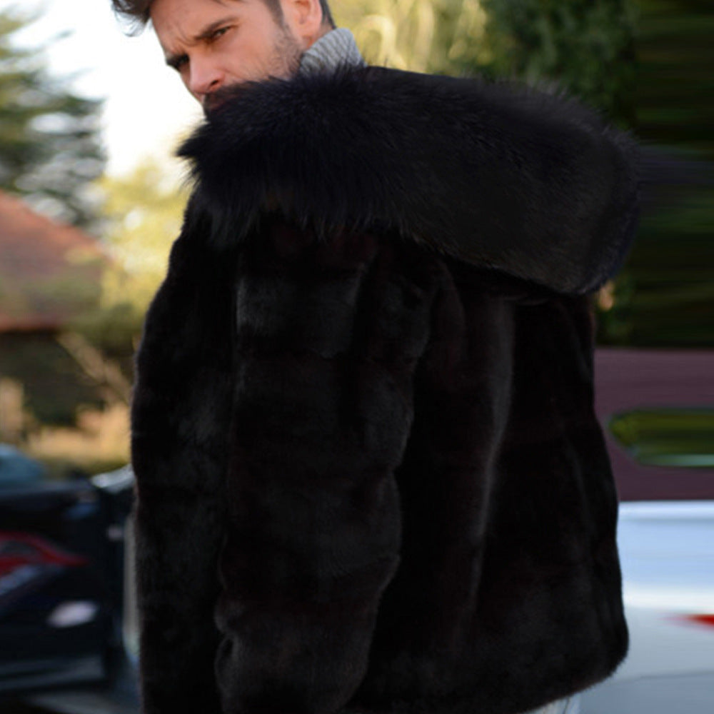 Herren Luxus Kunstpelzjacke mit breitem Kragen Drune
