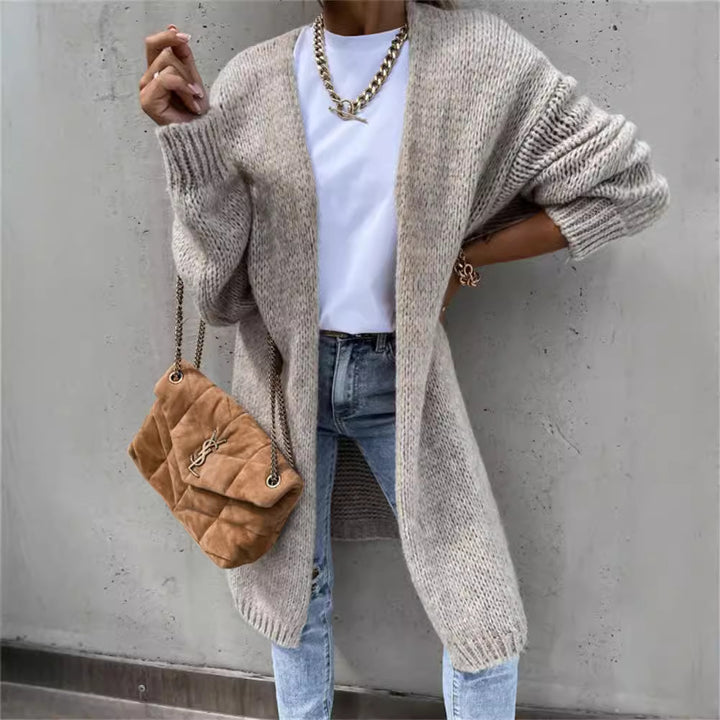 Damen Grober Strickmantel mit tiefen Taschen und modischem Schnitt Drune