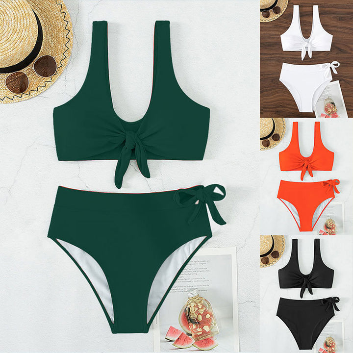 Damen Hochgeschnittener Bikini mit verstellbarem Knoten Drune