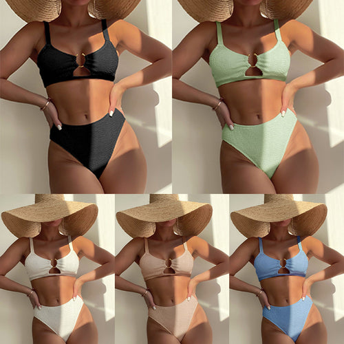 Damen Hoch tailliertes Bikini-Set mit kleinem Cut-Out Drune