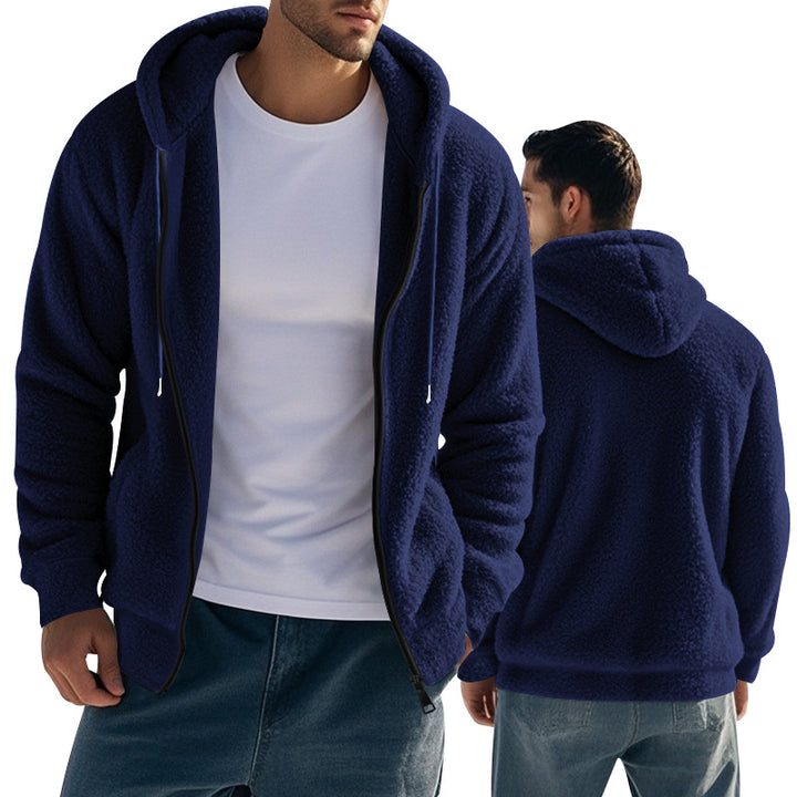 Herren nan Sherpa-Fleece Kapuzenjacke mit durchgehendem Reißverschluss und versteckten Seitentaschen Drune