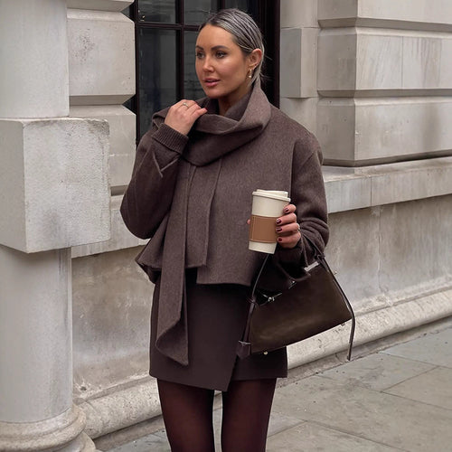Damen Oversized Wickeljacke mit kuscheligem Kragen Drune
