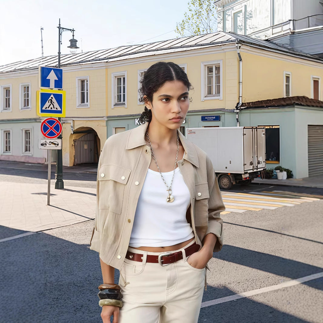 Damen lockere Utility-Jacke mit Taschen Drune