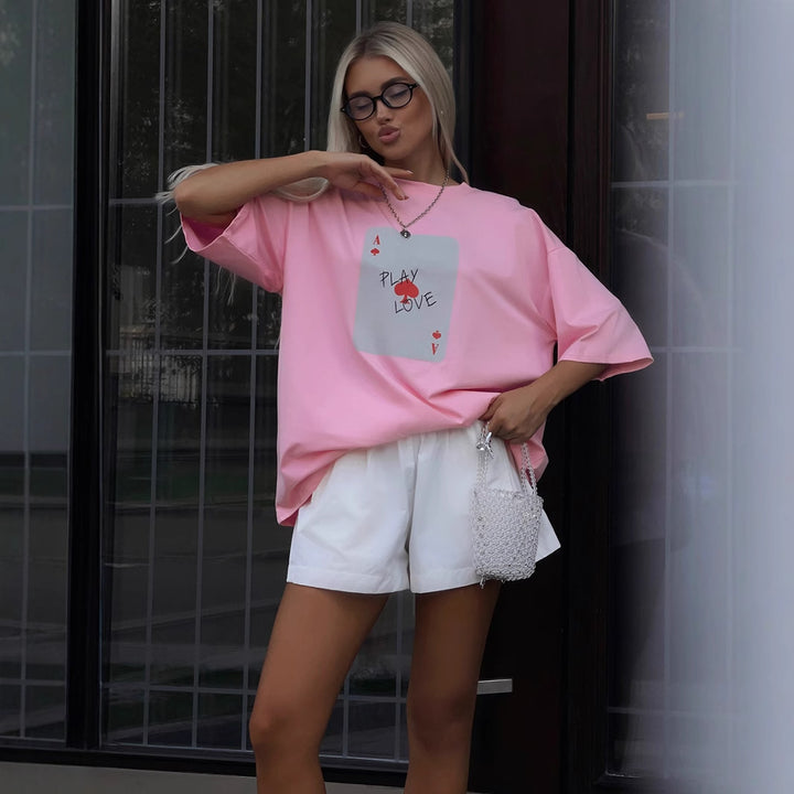 Damen Legeres T-Shirt mit grafischem Druck und weiten Ärmeln Drune