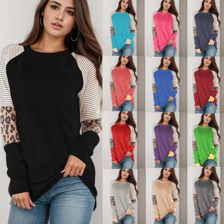 Damen Sportliches Langarmshirt mit tierischem Muster und modernem Streifendesign Drune