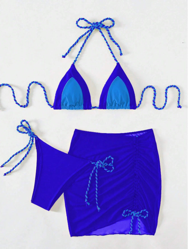 Damen Triangel-Bikini mit Wickelrock und Bänder Drune