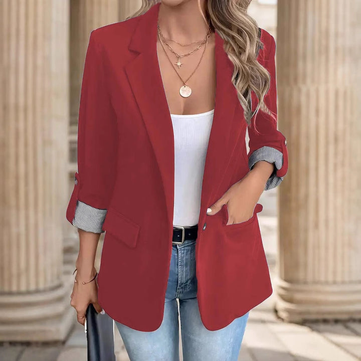Damen nan taillierter dreiviertelarm Blazer mit Pattentaschen und umgeschlagenen Manschetten Drune
