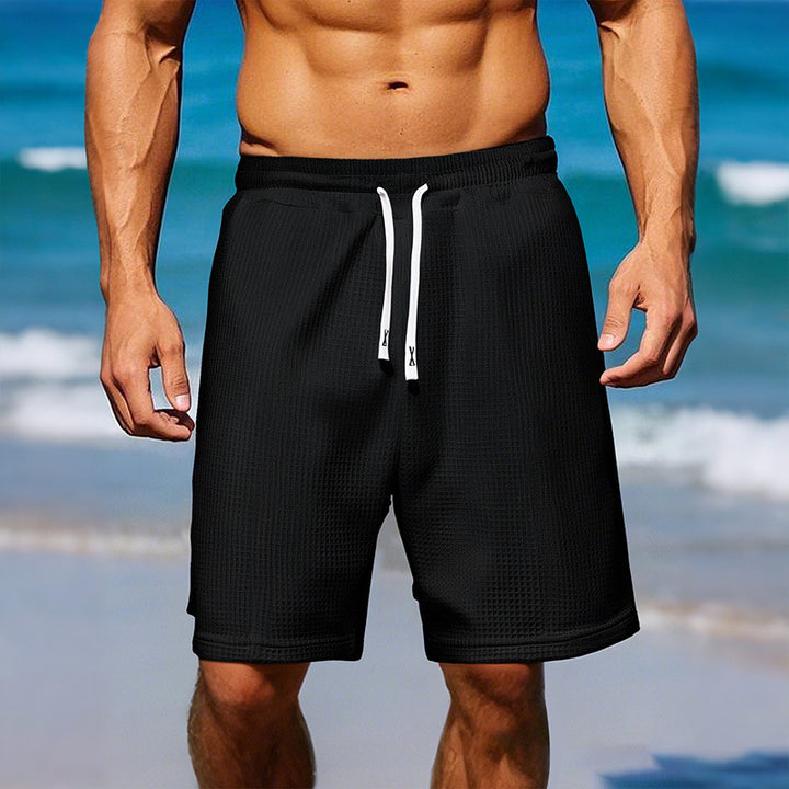 Herren nan atmungsaktive Waffel-Pyjama-Shorts mit elastischem Komfortbund, Tunnelzug und seitlichen Eingrifftaschen Drune