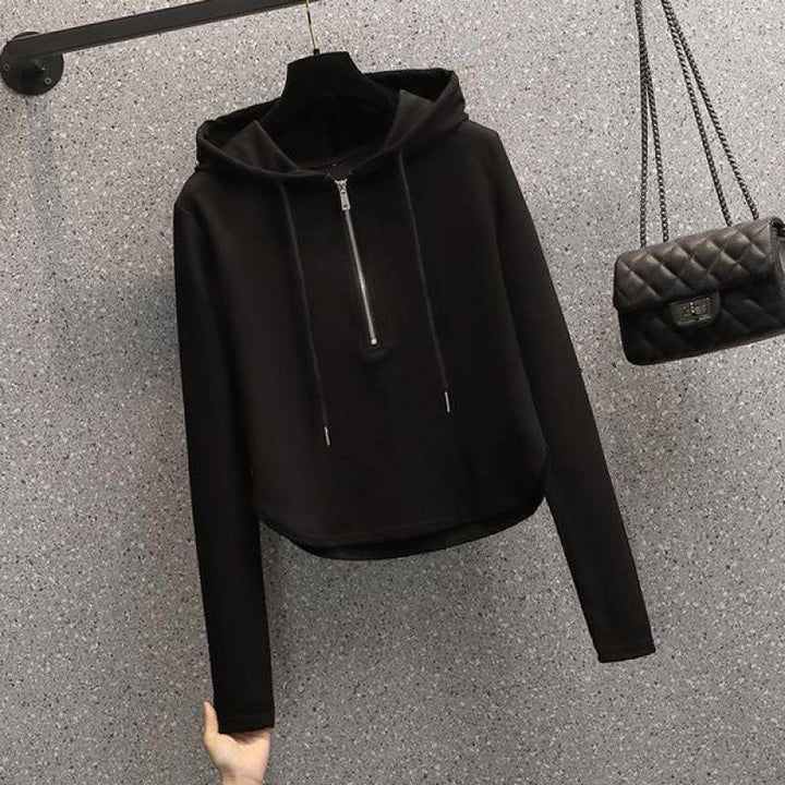 Damen modischer Crop-Hoodie mit praktischem Reißverschluss Drune