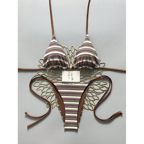 Damen Triangel-Bikini mit hohem Beinausschnitt und feinem Strukturmuster Drune