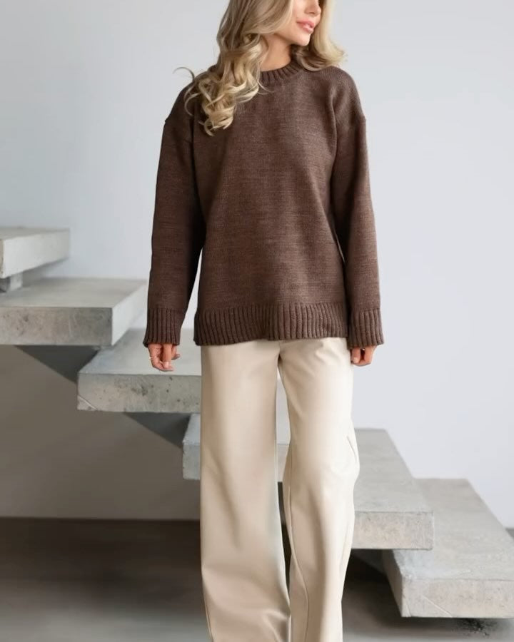 Damen Grobstrickpullover mit weitem Schnitt und Rippbündchen Drune