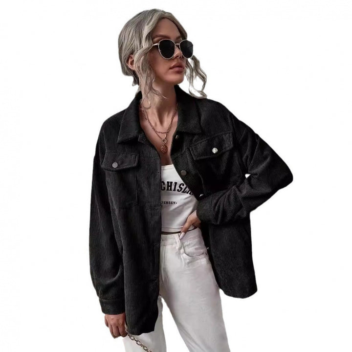 Damen Lässige Cordjacke mit dekorativen Knöpfen und praktischen Taschen Drune