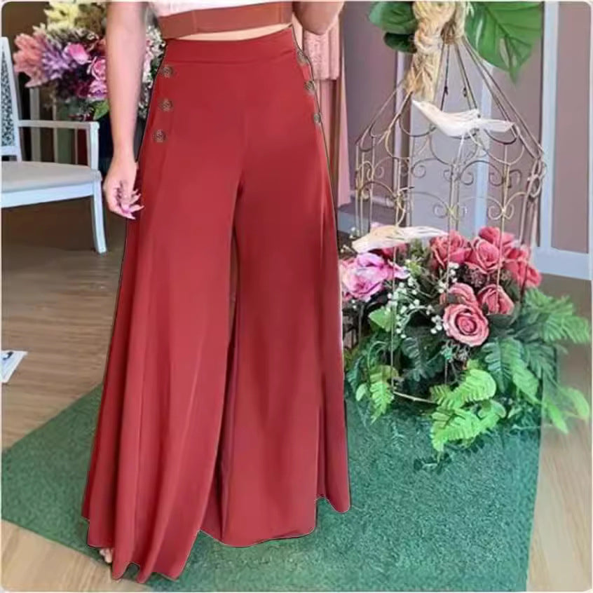 Damen Weite Palazzo-Hose mit Knopfdetails Drune