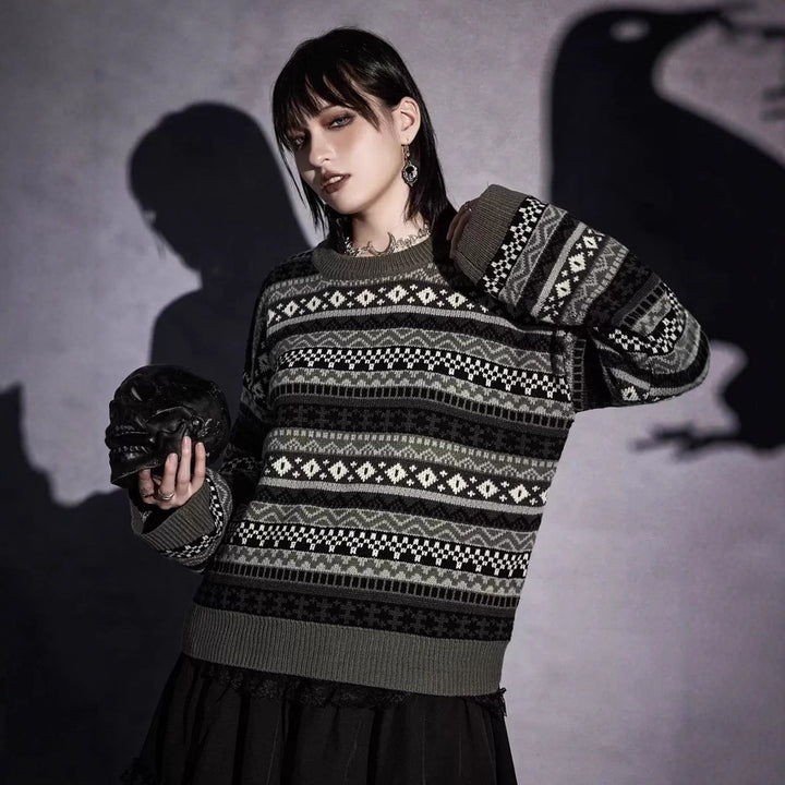 Damen modischer Pullover mit geometrischem Norweger-Muster und weichem Strickstoff Drune