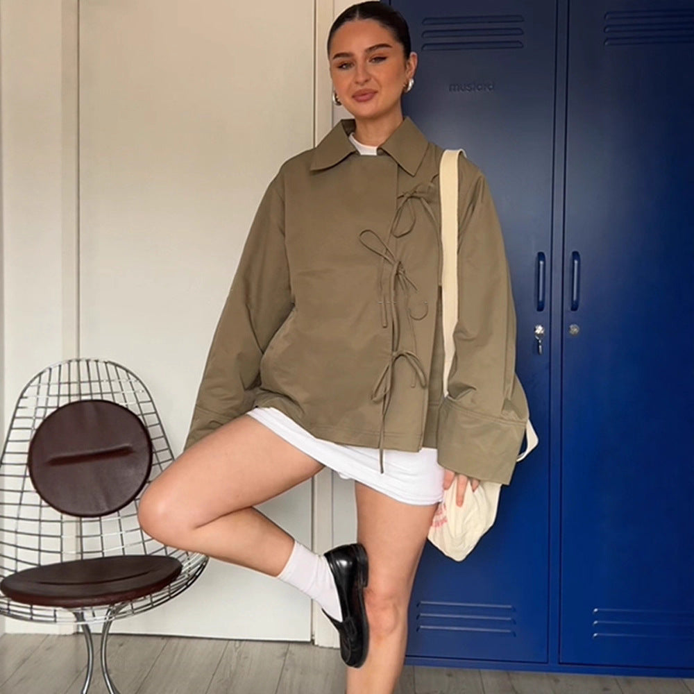 Damen lässige Windjacke mit verstellbarem Kordelzug Drune