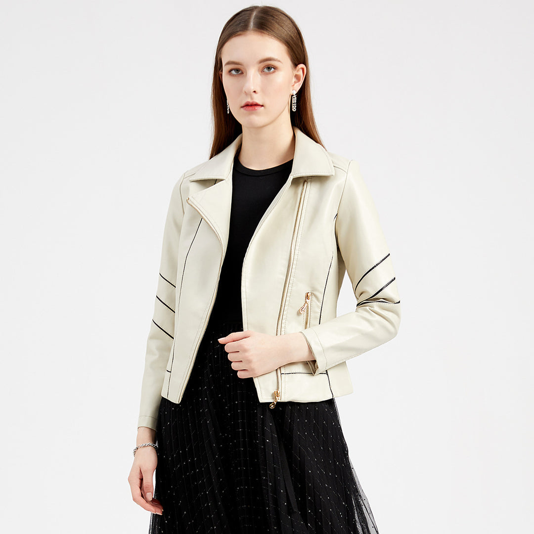 Damen modische Kunstlederjacke mit strukturiertem Design Drune