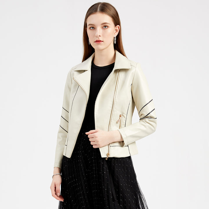 Damen modische Kunstlederjacke mit strukturiertem Design Drune