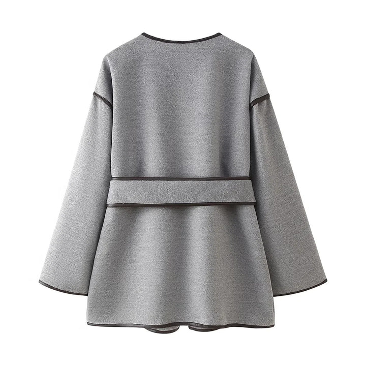 Damen elegante Wickeljacke mit praktischen Taschen Drune