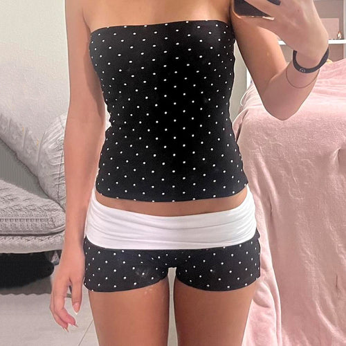 Damen Bikini-Set mit gepunktetem Design und elastischem Taillenausschnitt Drune
