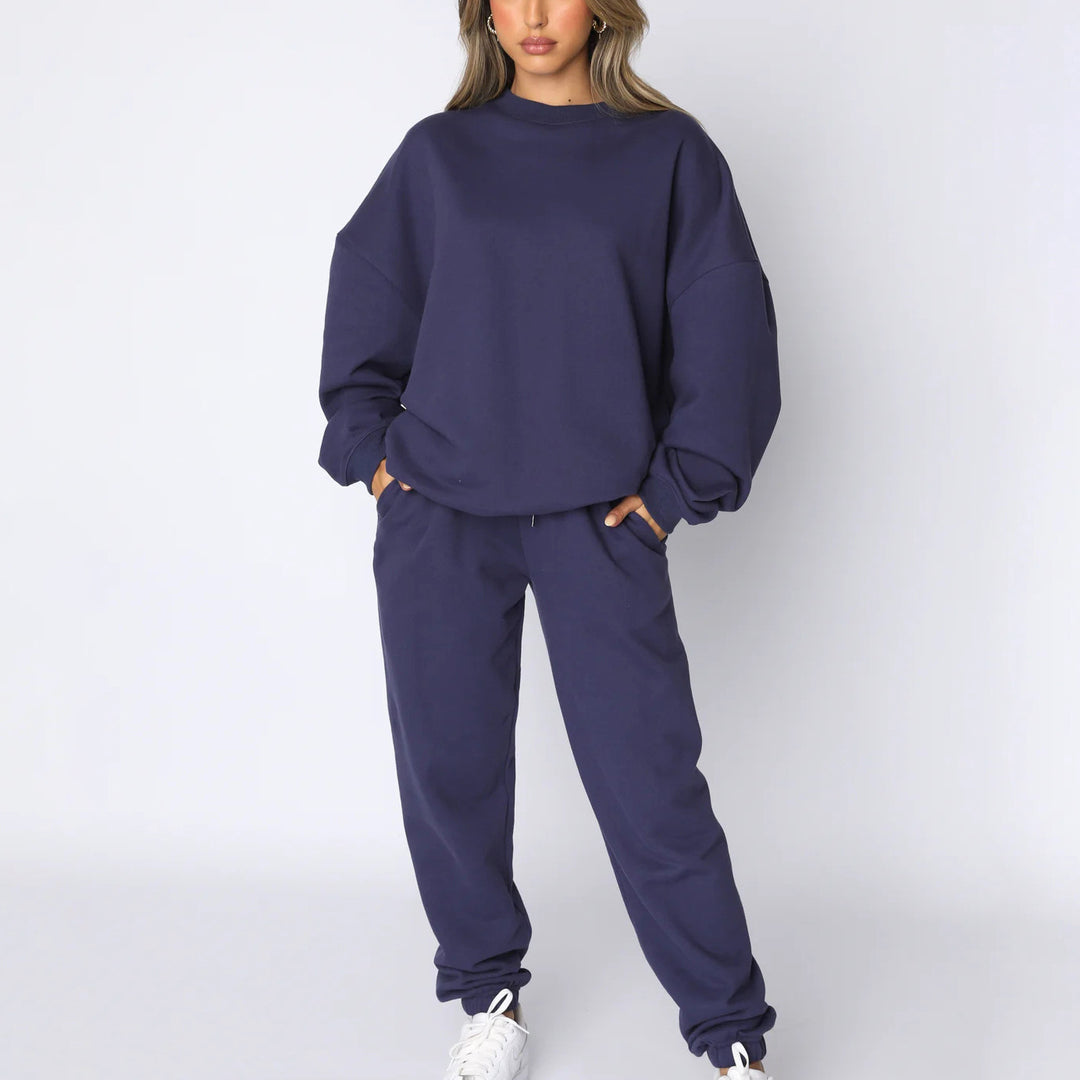 Damen nan weit geschnittenes Fleece-Freizeitset mit Sweatshirt und Jogginghose Drune
