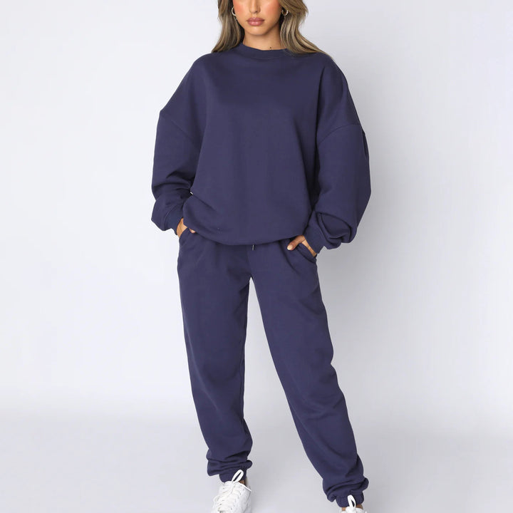 Damen nan weit geschnittenes Fleece-Freizeitset mit Sweatshirt und Jogginghose Drune