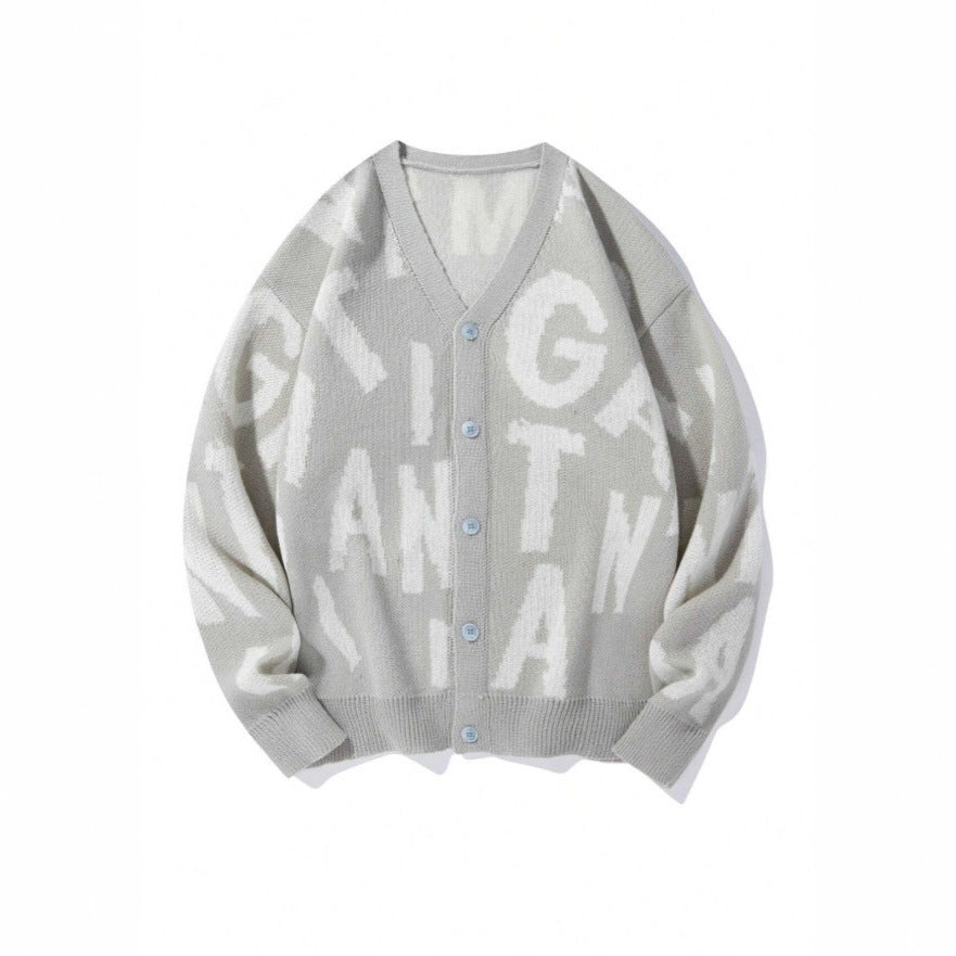 Damen Strickjacke mit stilvollem Schriftmuster und V-Ausschnitt Drune