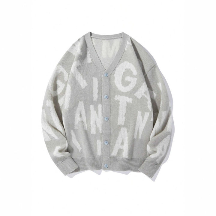 Damen Strickjacke mit stilvollem Schriftmuster und V-Ausschnitt Drune