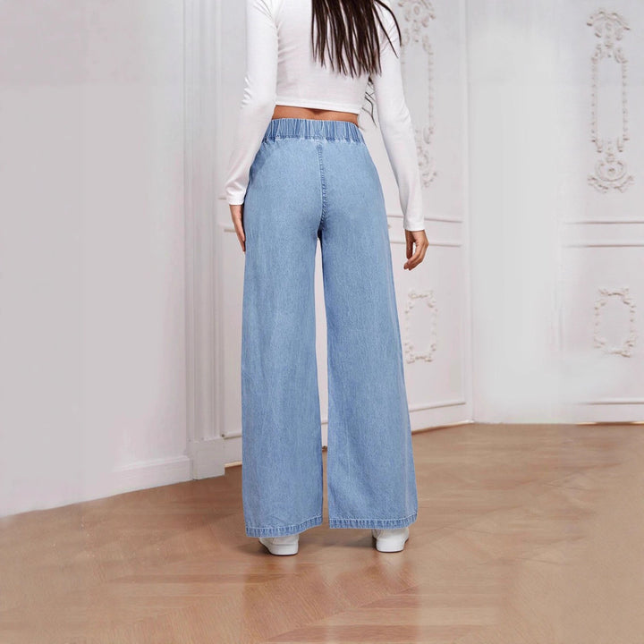 Damen nan High‑Waist Weite-Jeans mit elastischem Bund und ausgestelltem Bein Drune