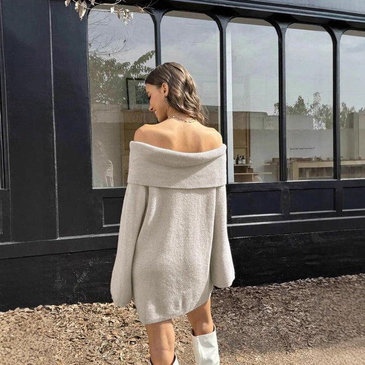Damen lässiges Off-Shoulder Strickkleid mit breiten Rippdetails Drune