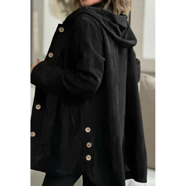 Drune | Jacke mit Kapuze - Cord - Lockere Passform - Mittlere Länge - Knopfdetails