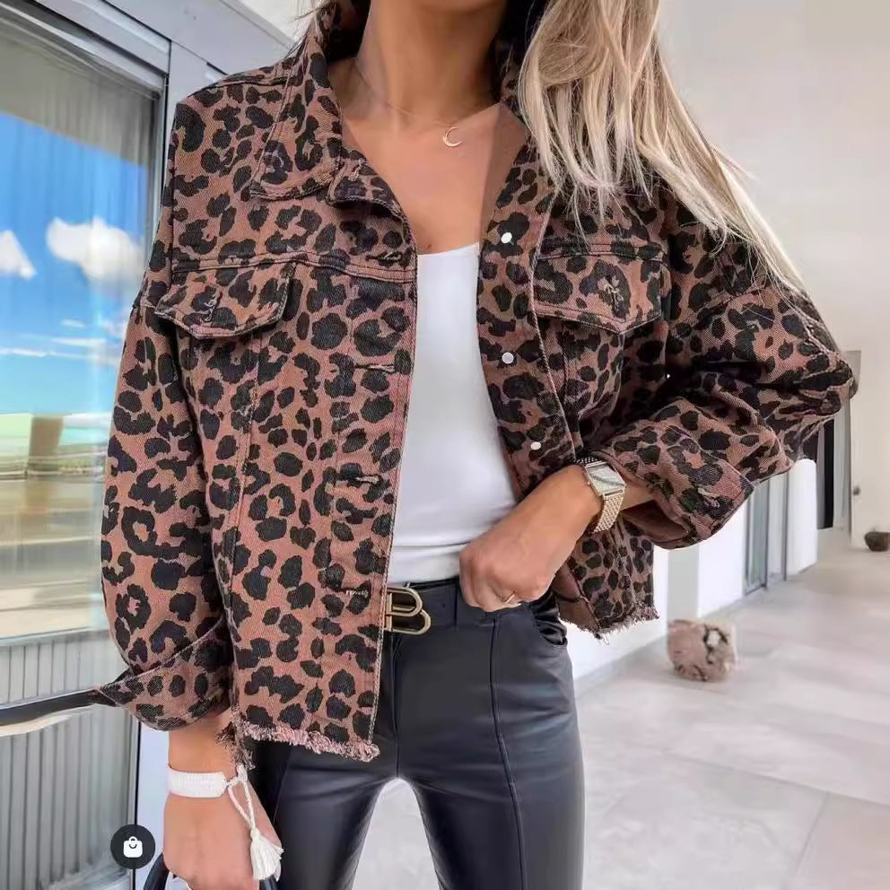 Damen Jeansjacke im trendigen Leopardenmuster Drune